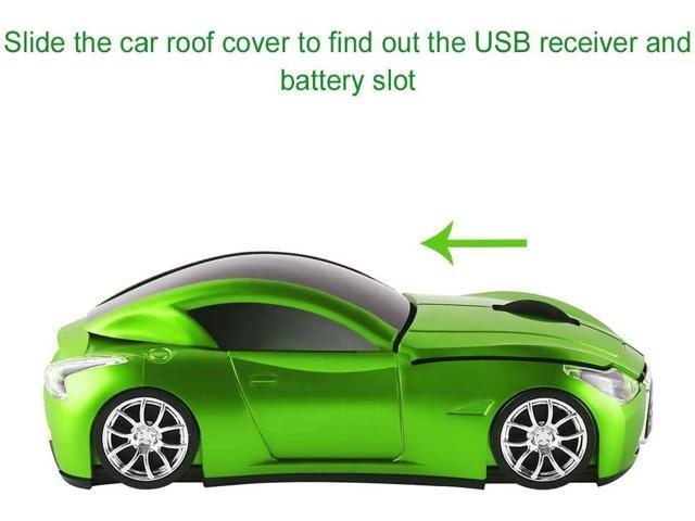 CHUYI Cool Car Shaped Wireless Mouse 1600DPI Portable Small Cordless Mice with USB Receiver for Travel Office Business School Home Gift (Green)