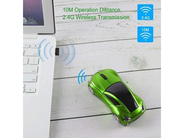 CHUYI Cool Car Shaped Wireless Mouse 1600DPI Portable Small Cordless Mice with USB Receiver for Travel Office Business School Home Gift (Green)