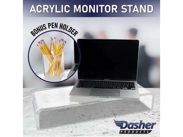 Dasher Products Acrylic Laptop Stand with Matching Pen Holder, Contemporary Design, Ergonomic Viewing Position, Raises Monitor 3 inches, 12mm Thick...