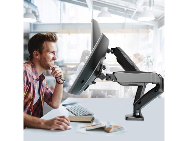 WALI Dual Monitor Stand Arms Mounts, for 2 Monitors, Fully Adjustable Gas Spring Desk Mount Swivel Mounting Holes Bracket with C Clamp, Grommet...
