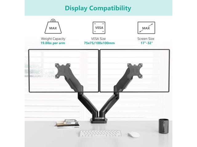 WALI Dual Monitor Stand Arms Mounts, for 2 Monitors, Fully Adjustable Gas Spring Desk Mount Swivel Mounting Holes Bracket with C Clamp, Grommet...