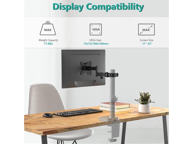 WALI Single Monitor Arm Mount, Fully Adjustable 2 Tier with 75mm and 100mm Universal Plate (011ARM), Black
