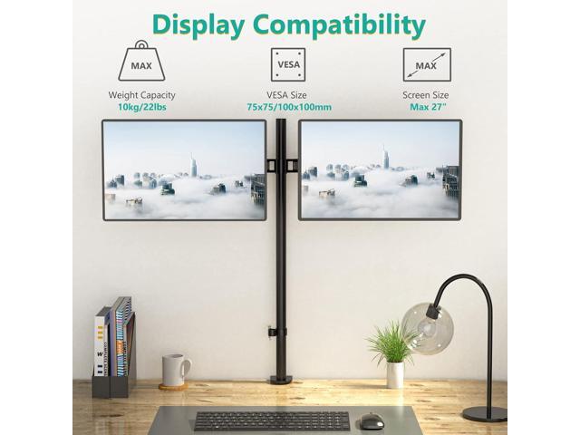 WALI Extra Tall Dual LCD Monitor Fully Adjustable Desk Mount Fits 2 Screens up to 27 inch, 22 lbs. Weight Capacity per Arm (M002XL), Black