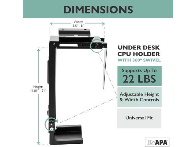 Ilyapa Under Desk Computer Mount with 360 Degree Swivel - CPU Holder for PC Desktop Tower