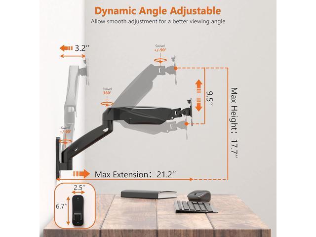 WALI Single Monitor Wall Mount, Gas Spring Monitor Arm for 1 Screen up to 32 inch, 19.8 lbs. Fully Adjustable Arm Max Extension 21.2 inch...