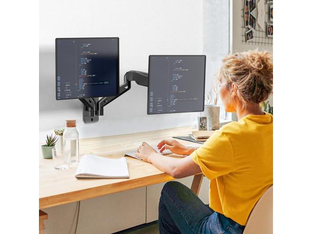 WALI Dual Monitor Wall Mount, Gas Spring Monitor Arm for 2 Screens up to 32 inch, 19.8 lbs. Fully Adjustable Arm Mounting Holes up to 100 x 100...