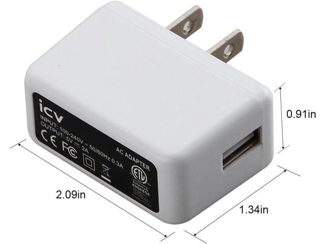icv USB Wall Charger 5V 2A 10W AC Power Adapter with US Plug for Phone, Tablet and Other Related USB Powered Devices Small and Lightweight ...