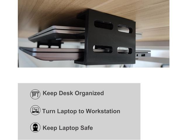 PIAOLGYI Under Desk Double Decker Laptop Holder Mount with Screw,Under Desk Laptop Mount Bracket,Add On Under Table Laptop/Keyboard Storage3 Pcs