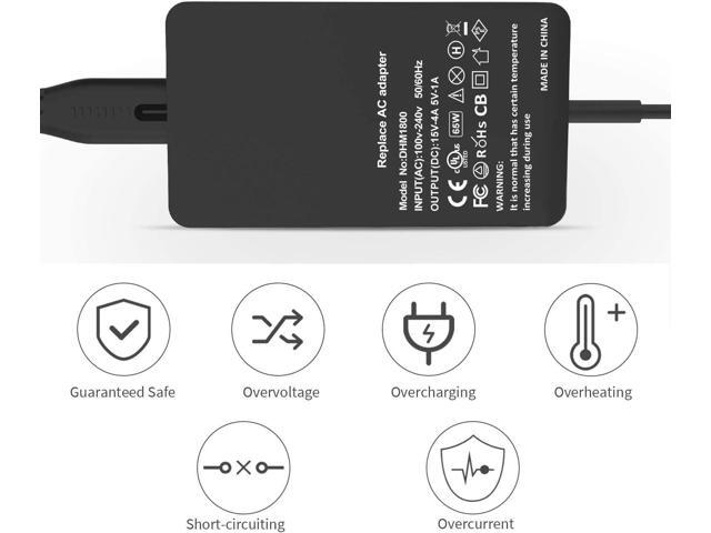 Surface Pro Laptop Charger 65W 15V 4A Power Supply for Microsoft Surface Pro 3/4/5/6/7/X Laptop 1/2/3 Go 1/2 & Book 1/2 with USB Port