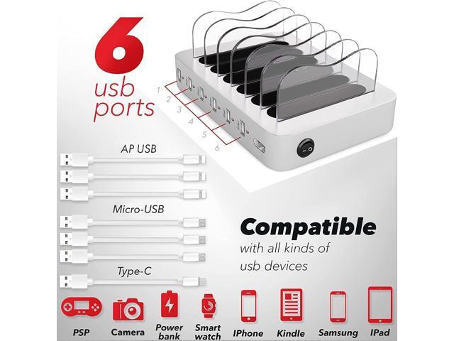 USB Charging Station - 6-Port Phone Charging Station with Quick Charge for Multiple Devices - Charging Station for Multiple Devices - Compatible...