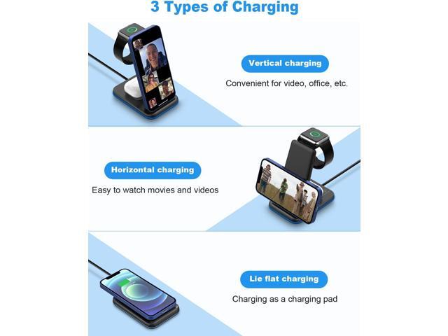 Foldable Wireless Charger for Multiple Devices 3 in 1 Wireless Charging Station for Travel, Compatible with iPhone15 14 13 12 11/Pro/XR, iWatch...