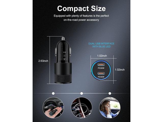 USB C Car Charger, 60W Cigarette Lighter Flush Adapter, Type C Fast Charging Car Plug Block for iPhone 16 15 14 13 Pro Max, Galaxy S25 S24 S23...