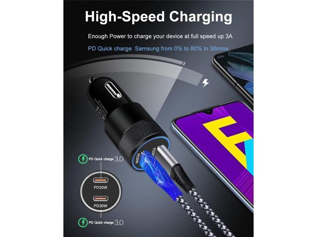 USB C Car Charger, 60W Cigarette Lighter Flush Adapter, Type C Fast Charging Car Plug Block for iPhone 16 15 14 13 Pro Max, Galaxy S25 S24 S23...