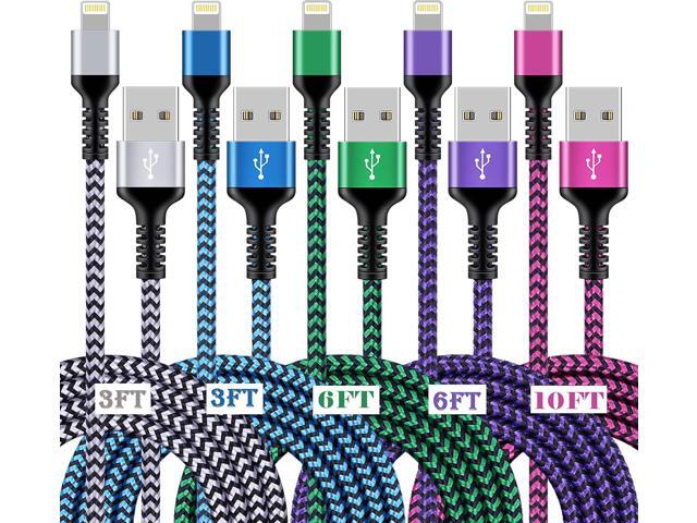 [3/6/10FT-5Pack] iPhone Charger Apple Certified Lighting Charge Cords Phone Power Data Cable Nylon Braided Fast Charging Wire for iPhone 13 12 Pro.