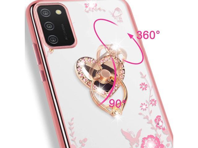 B-wishy for Samsung Galaxy A03S Case for Women, Glitter Crystal Butterfly Heart Floral Slim TPU Luxury Bling Cute Girls Protective Cover with Ring...