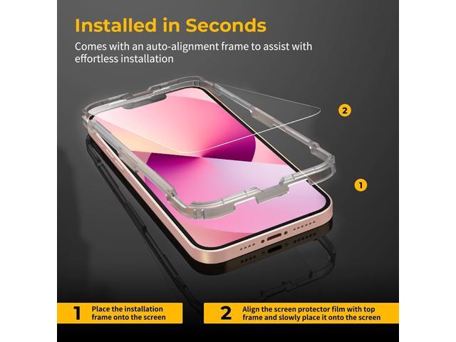UNBREAKcable 3-Pack Screen Protector for iPhone 14/13/13 Pro, Double Shatterproof Tempered Glass with Easy Installation Frame for iPhone 6.1 Inch