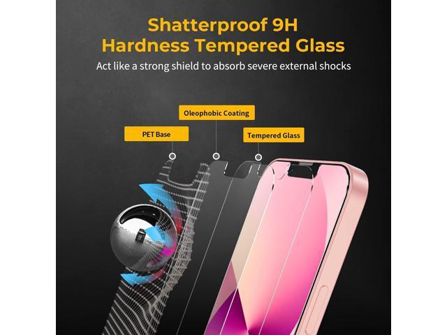UNBREAKcable 3-Pack Screen Protector for iPhone 14/13/13 Pro, Double Shatterproof Tempered Glass with Easy Installation Frame for iPhone 6.1 Inch