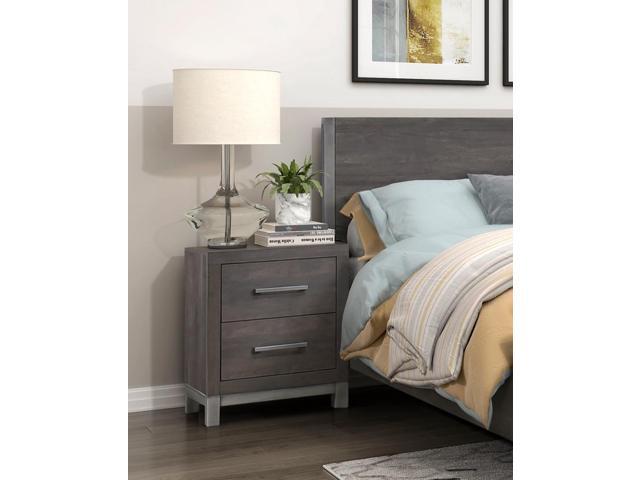 Modern Sleek Design Bedroom Furniture 1pc Beautiful Nightstand with 2 Drawers Brownish Gray and Antique Silver Finish