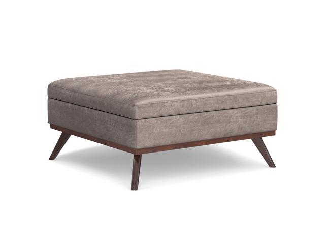 Owen - XL Square Coffee Table Storage Ottoman - Distressed Grey Taupe