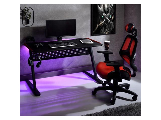Black and Red Gaming Desk with LED Light and USB Port