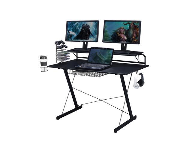 Techni Sport TS-200 Carbon Computer Gaming Desk with Shelving, Black