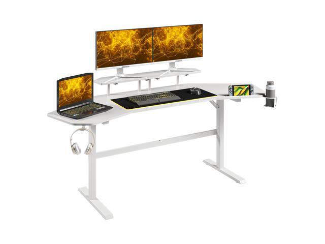 Techni Sport TS911D Gaming Desk with Shelves & Accessory Holder, White