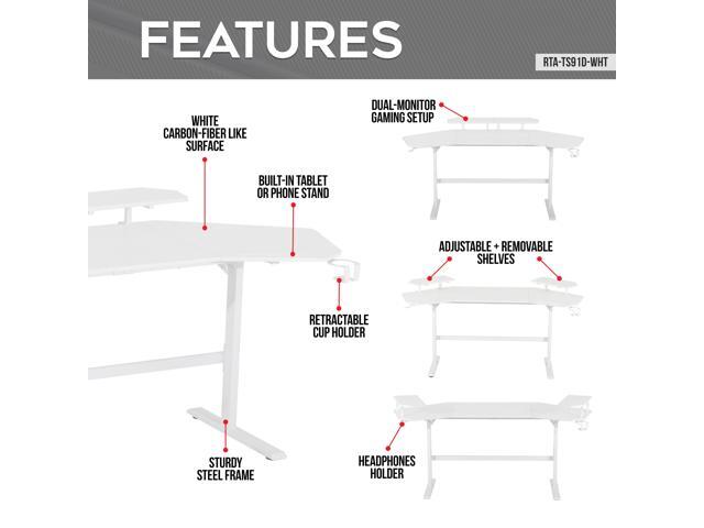 Techni Sport TS911D Gaming Desk with Shelves & Accessory Holder, White