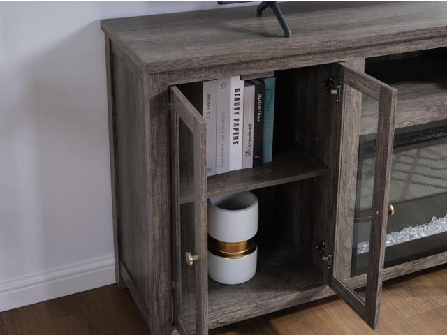 Ellington 70'W Gray Walnut Finish Fireplace TV Stand Console with Heater, LED Light, Cabinets, Shelves