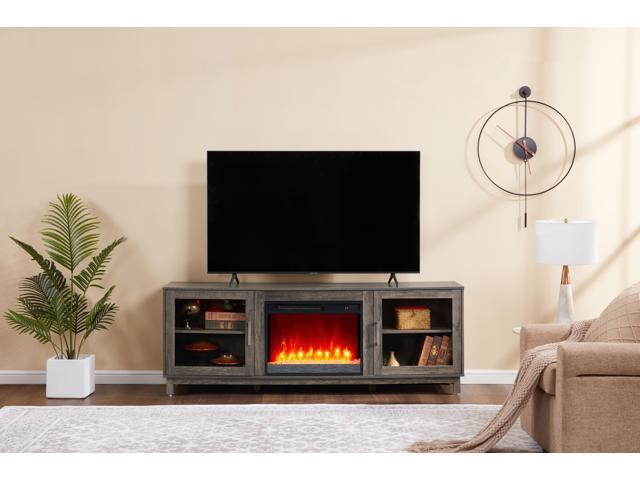 Summit 70'W Gray Walnut Finish TV Stand Console with Fireplace and Heater