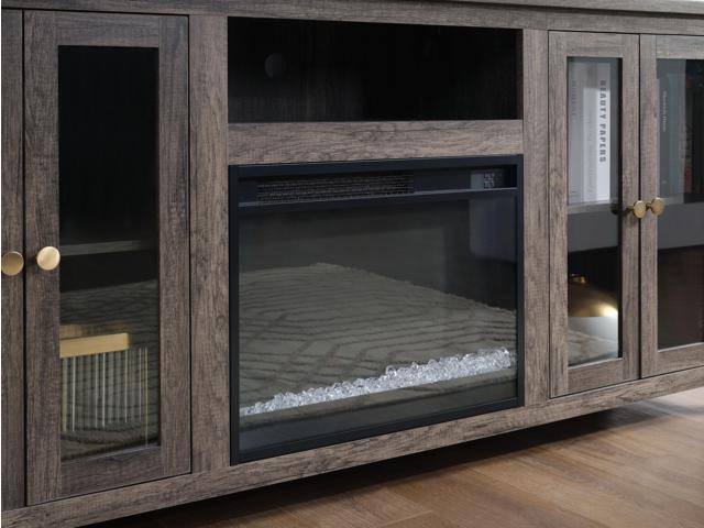 Ellington 70'W Gray Walnut Finish Fireplace TV Stand Console with Heater, LED Light, Cabinets, Shelves
