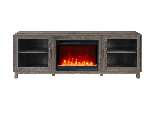 Summit 70'W Gray Walnut Finish TV Stand Console with Fireplace and Heater