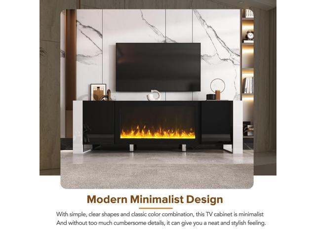 ON-TREND Modern TV Stand with 34.2' Non-heating Electric Fireplace, High Gloss Entertainment Center with 2 Cabinets, Media Console for TVs up to...