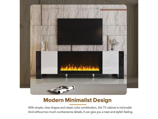 ON-TREND Modern TV Stand with 34.2' Non-heating Electric Fireplace, High Gloss Entertainment Center with 2 Cabinets, Media Console for TVs up to...