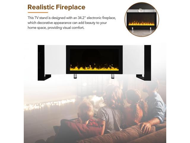 ON-TREND Modern TV Stand with 34.2' Non-heating Electric Fireplace, High Gloss Entertainment Center with 2 Cabinets, Media Console for TVs up to...