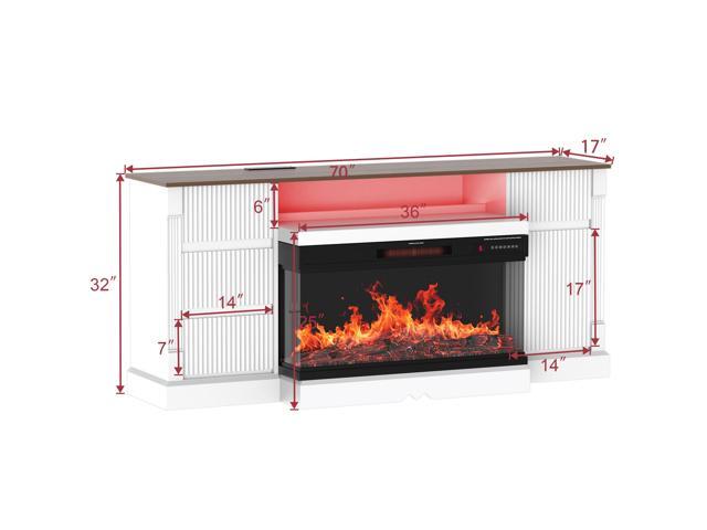Modern 3-Sided Glass TV Stand with Electric Fireplace for TVs up to 80', Entertainment Center with LED Lights, Storage Cabinet & Drawers for Living...