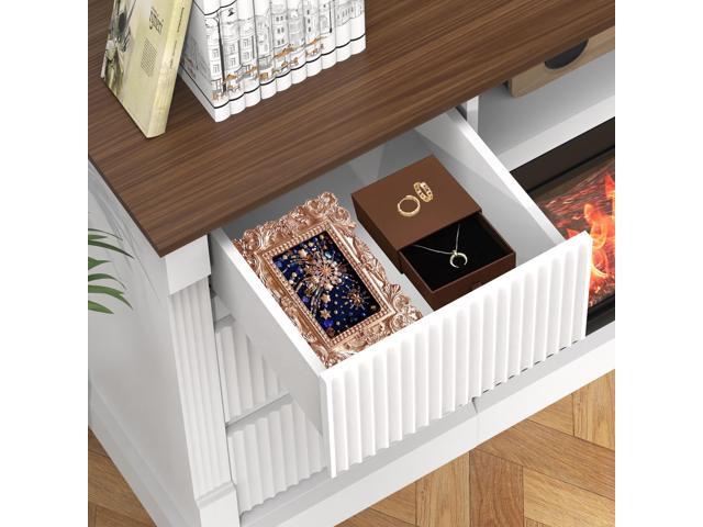 Modern 3-Sided Glass TV Stand with Electric Fireplace for TVs up to 80', Entertainment Center with LED Lights, Storage Cabinet & Drawers for Living...