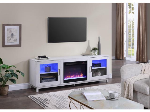 Summit 70' White Walnut Finish TV Stand Console with Fireplace, Heater