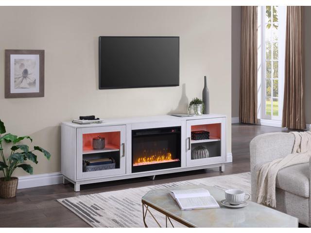 Summit 70' White Walnut Finish TV Stand Console with Fireplace, Heater