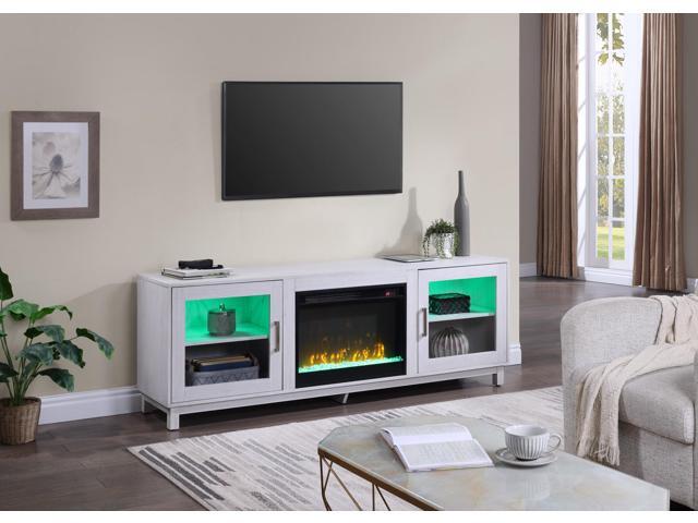 Summit 70' White Walnut Finish TV Stand Console with Fireplace, Heater