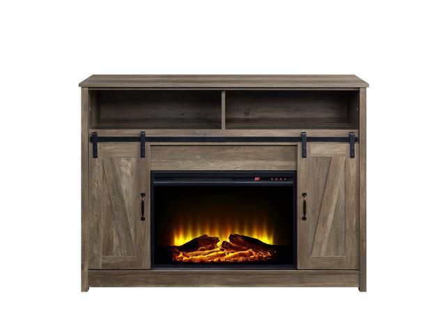 Tobias Rustic Oak Finish Fireplace with Shelf Storage