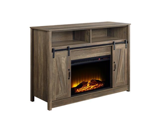 Tobias Rustic Oak Finish Fireplace with Shelf Storage