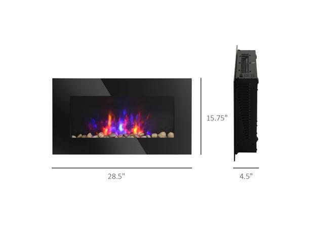 28.5' 1500W Electric Wall-Mounted Fireplace with Flame Effect, 7 Color Background Light, Black