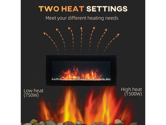 HOMCOM 41.3' 1500W Electric Wall-Mounted Fireplace with Flame Effect, 7 Color Background Light, Black