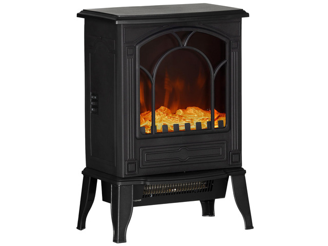 HOMCOM 22' Free Standing Electric Fireplace Stove, Fire Place Heater with Realistic Flame Effect, Overheat Safety Protection, 750W / 1500W, Black