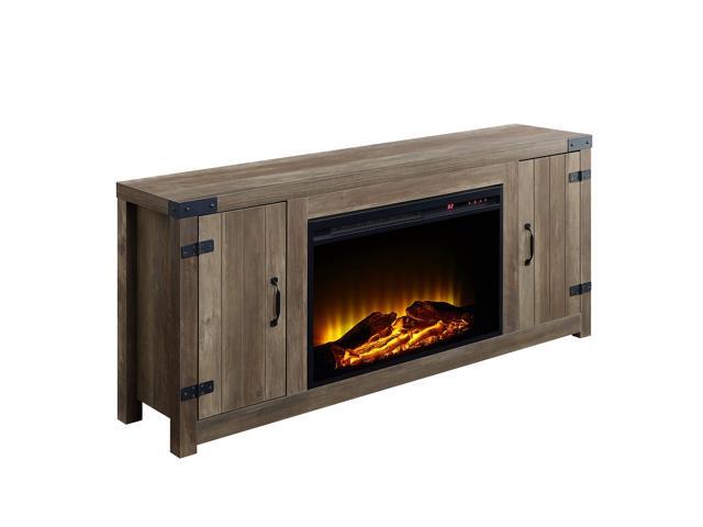 Tobias Rustic Oak Finish Fireplace with 2 Storage Drawers