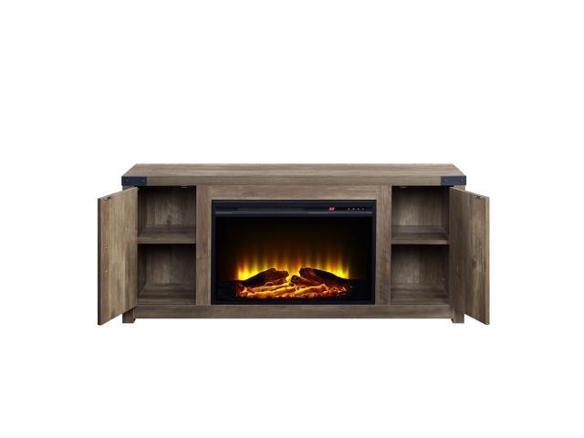 Tobias Rustic Oak Finish Fireplace with 2 Storage Drawers