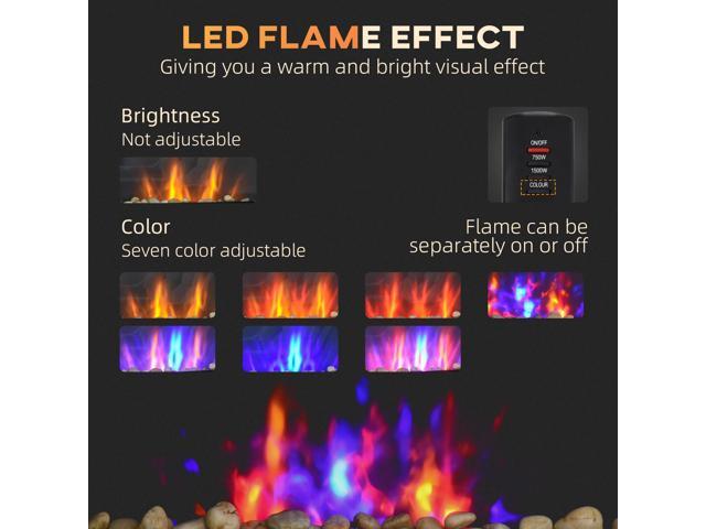 28.5' 1500W Electric Wall-Mounted Fireplace with Flame Effect, 7 Color Background Light, Black