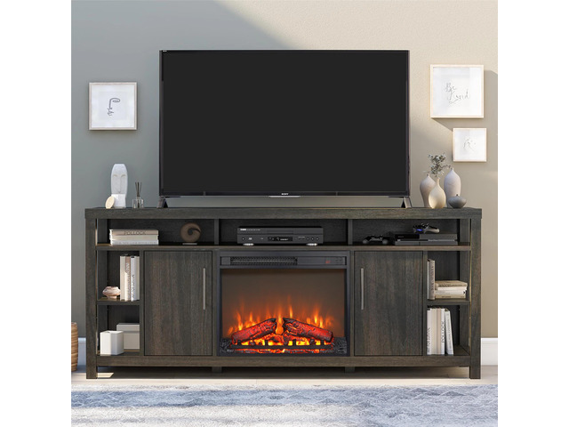 23 inch electric fireplace insert, ultra thin heater with log set & realistic flame, remote control with timer, overheating protection