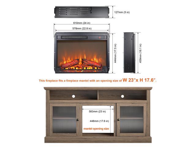23 inch electric fireplace insert, ultra thin heater with log set & realistic flame, remote control with timer, overheating protection