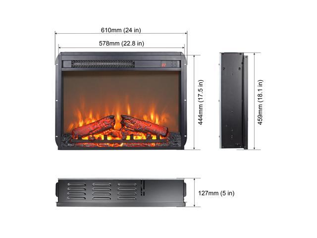 23 inch electric fireplace insert, ultra thin heater with log set & realistic flame, remote control with timer, overheating protection